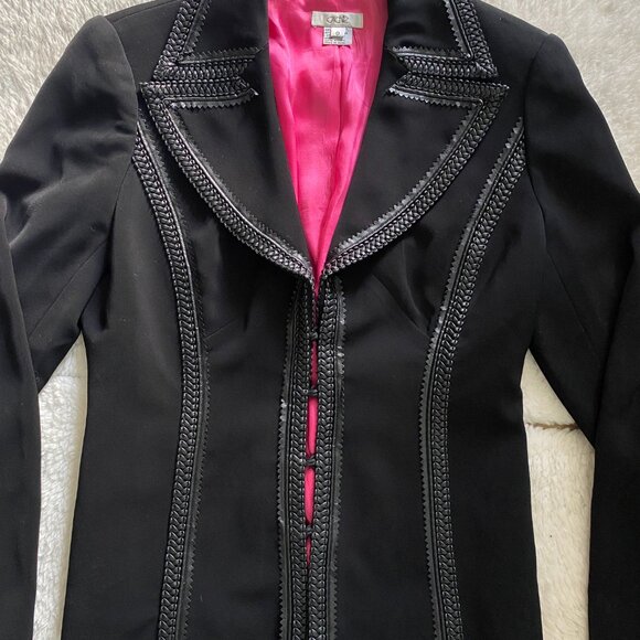Vintage Cache Black Suit Jacket With Braided Faux Leather Piping – Size 0 - Picture 9 of 15